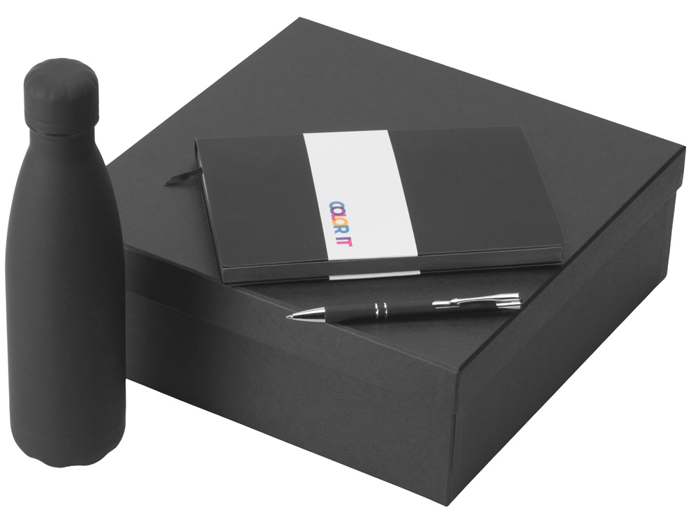 Подарочный набор с блокнотом С1, металлической ручкой и термобутылкой, черный