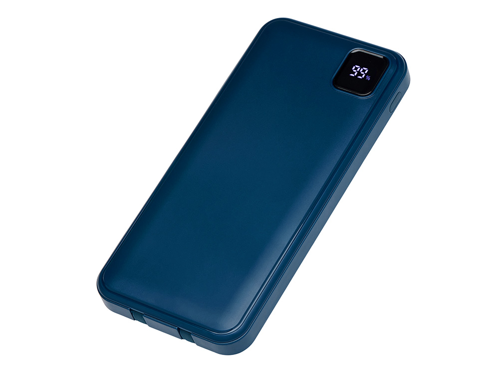 Внешний аккумулятор со встроенными кабелями Фрэйм, 10000мач, темно-синий