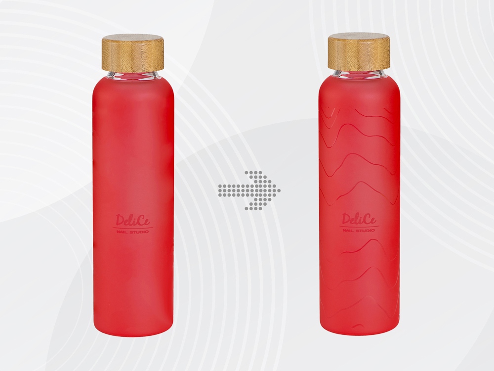 Стеклянная бутылка с бамбуковой крышкой Foggy, 600 мл, красный, с УФ печатью