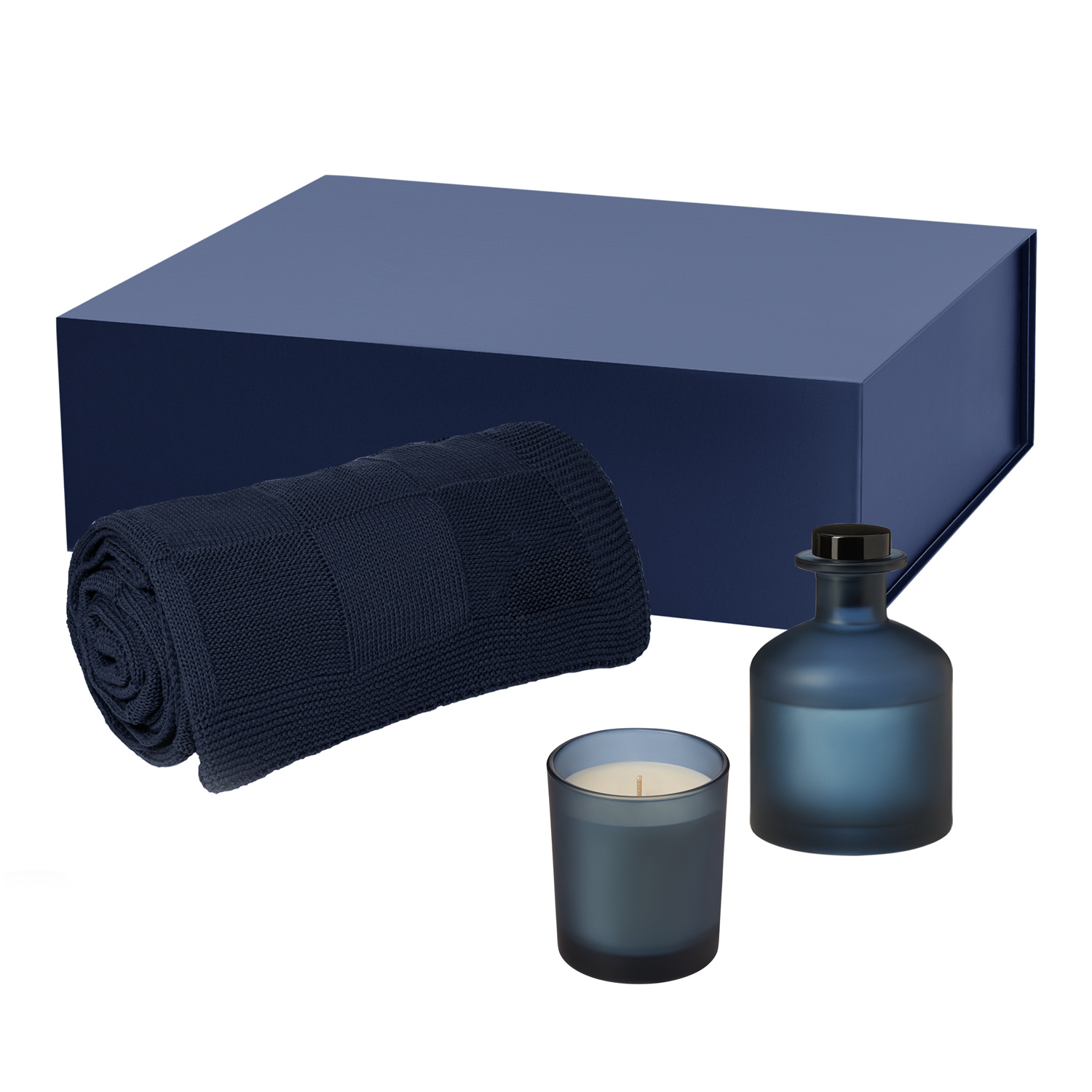 Подарочный набор Enigma, Cella, синий (свеча, диффузор, плед)