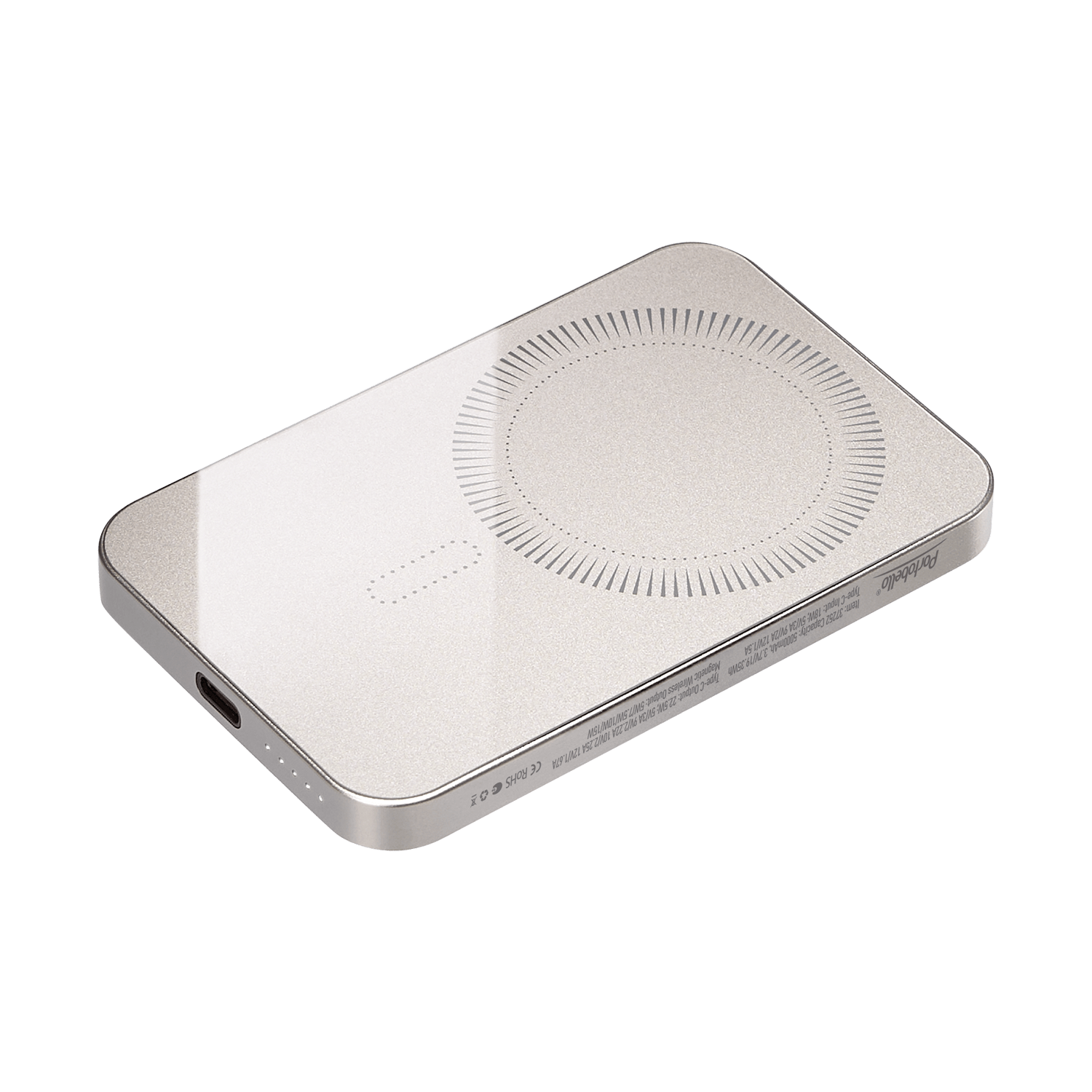 Внешний аккумулятор Artex PD 5000mAh с функцией беспроводной зарядки 15W, титановый