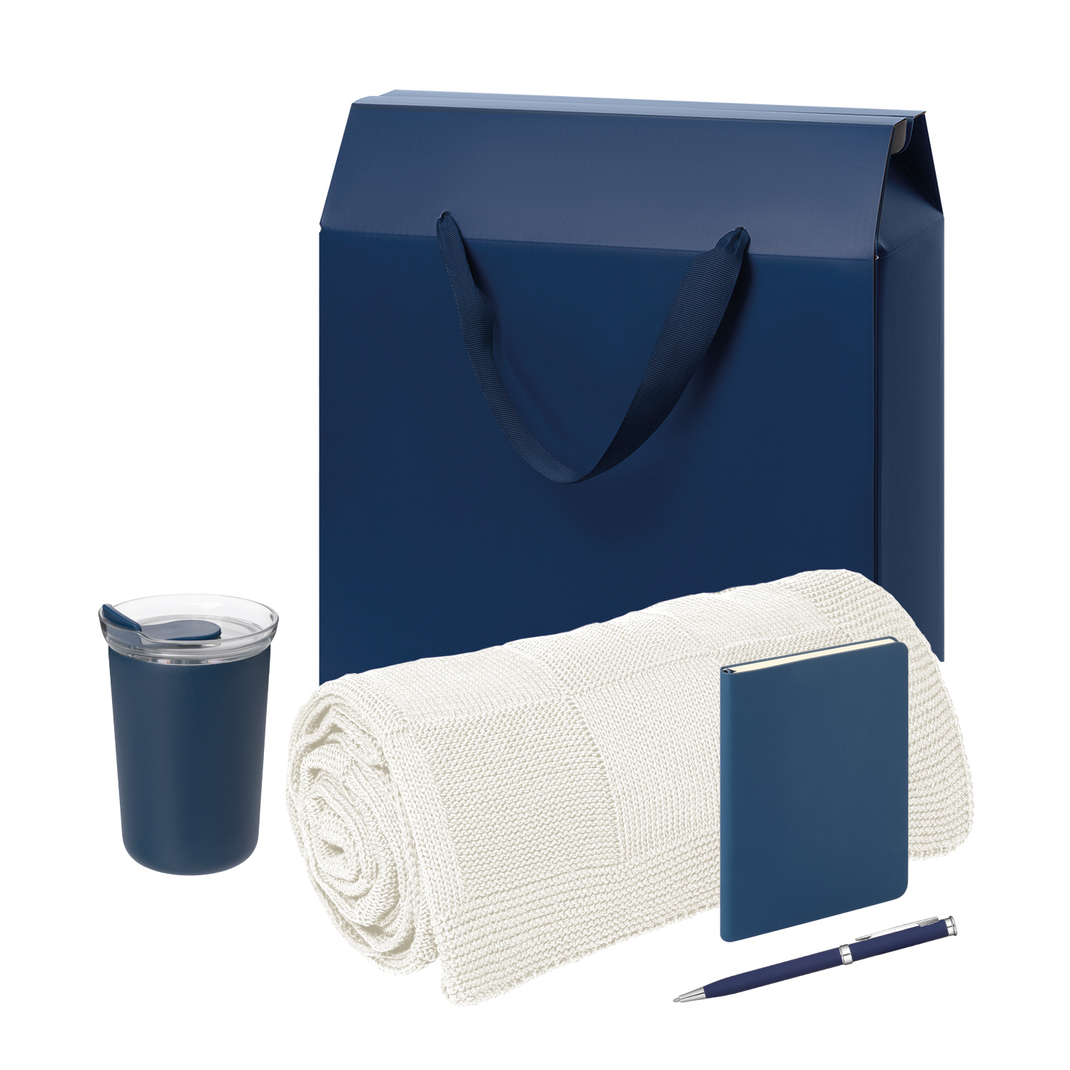 Подарочный набор Welcome Pack Spark mini, синий (термокружка, блокнот, ручка, плед, коробка-пакет)