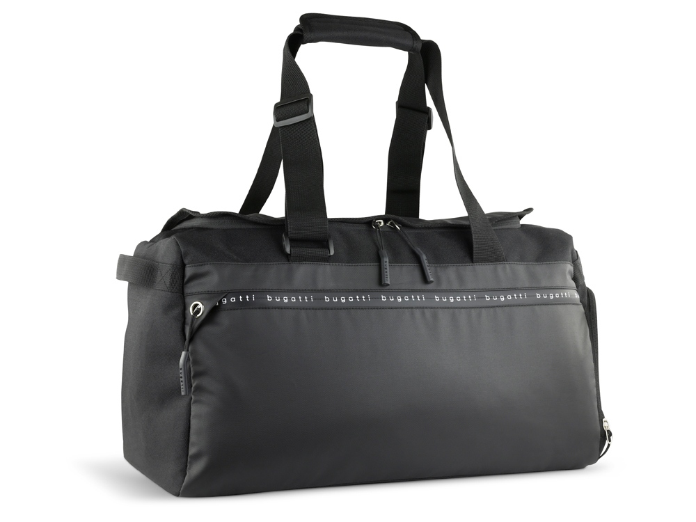 Сумка спортивная BUGATTI БЛАНК ОБЛЕГЧЕННАЯ | BLANC DELIGHT, чёрная, нейлон RPET600D/тарпаулин/полиэстер, 47х23х28 см, 22 л