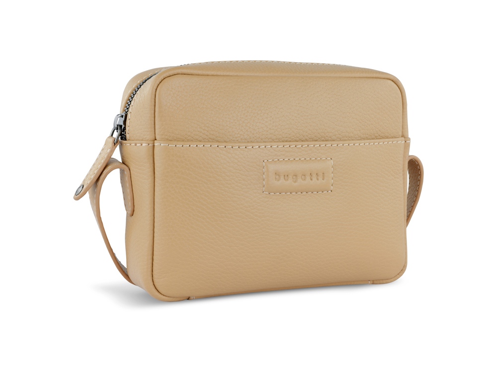 Сумка кросс-боди женская BUGATTI ЭЛЬЗА | ELSA, песочного цвета, воловья кожа/полиэстер, 19х5,5х14 см