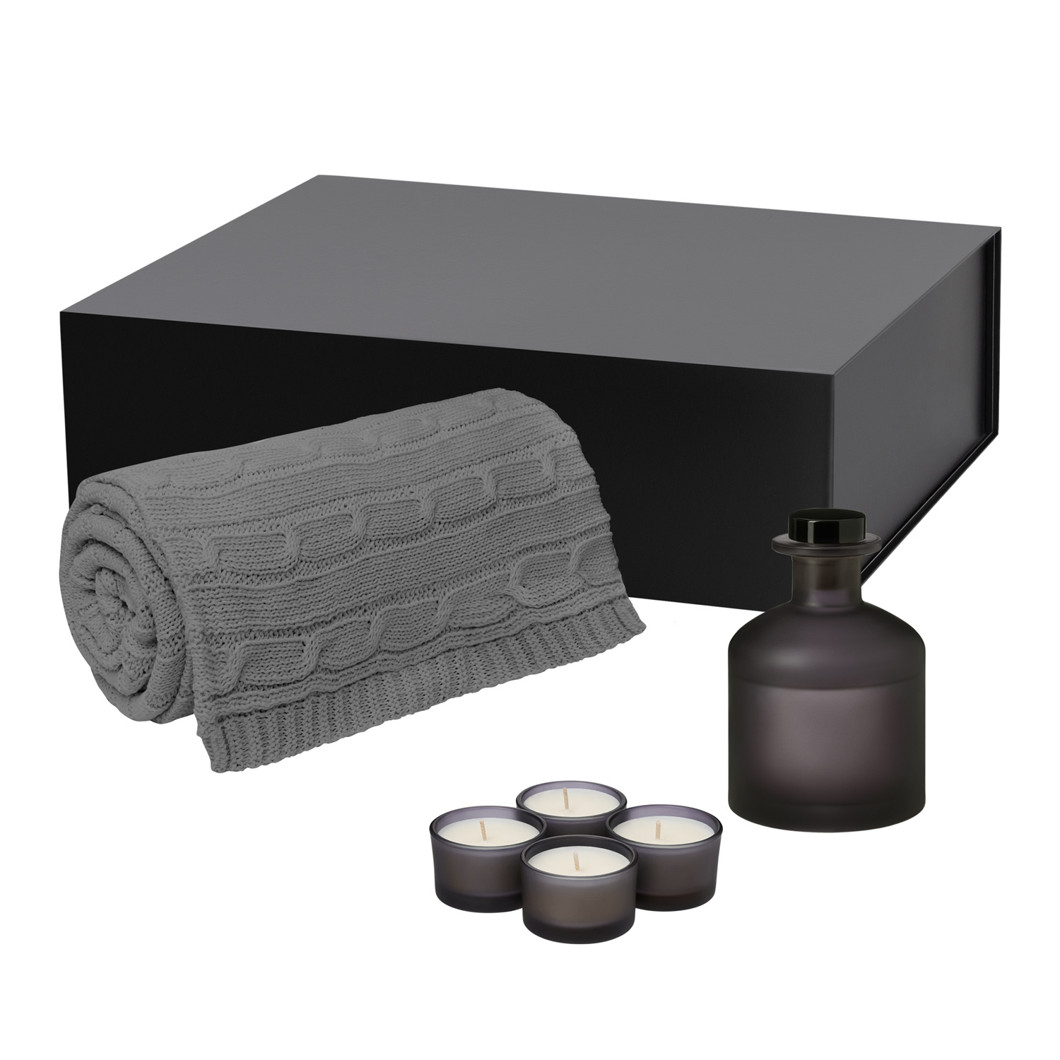 Подарочный набор Sento, Fado, серый (свеча, диффузор, плед)