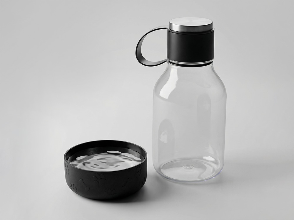 Бутылка для воды 2-в-1 Dog Bowl Bottle со съемной миской для питомцев, 1500 мл, черный