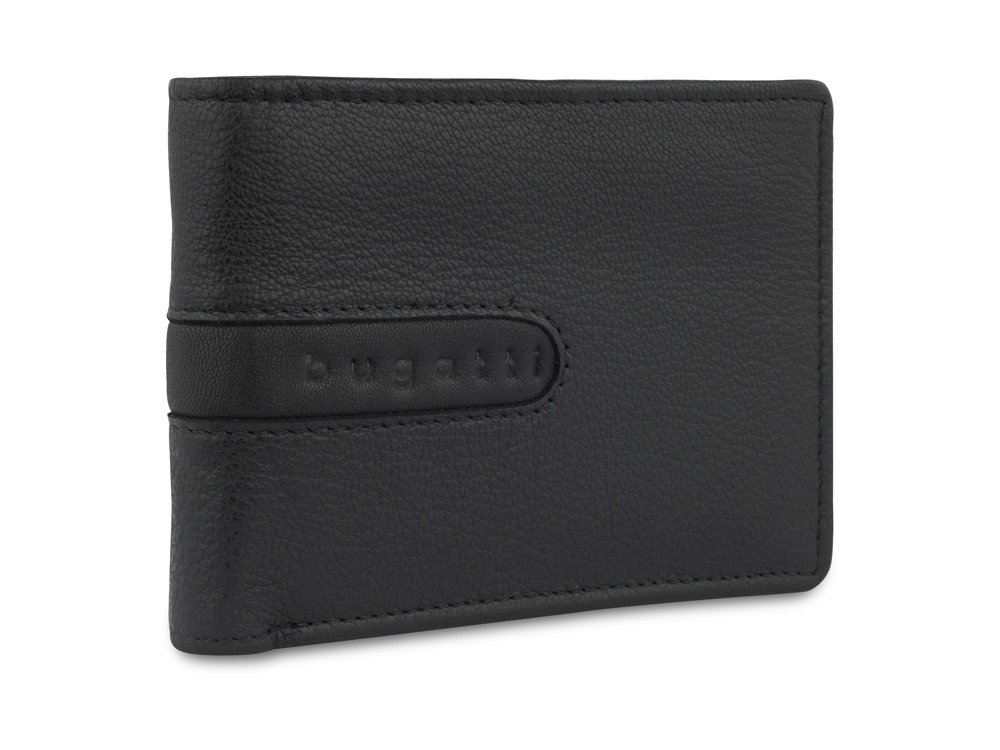 Портмоне BUGATTI ШЕДЕВР | BOMBA, с защитой данных RFID, чёрное, кожа козы/полиэстер, 12,5х2х9 см