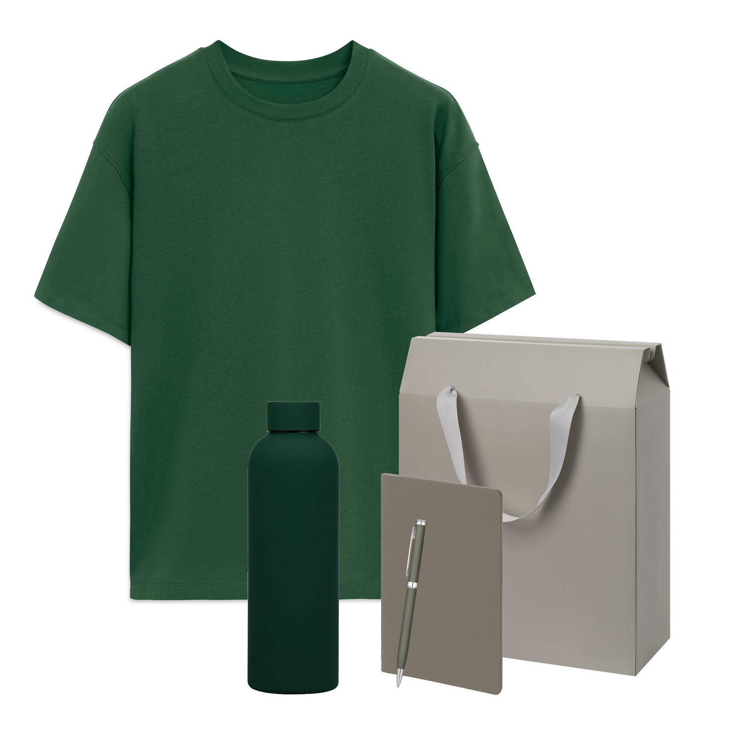 Набор с одеждой RUST (футболка, термобутылка, блокнот, ручка), зеленый/серый, XL/2XL