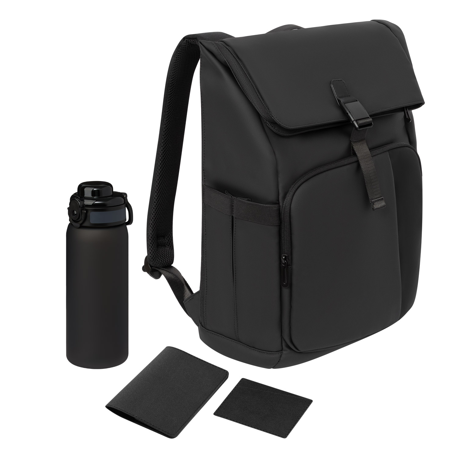 Подарочный набор Grand, черный (обложка на паспорт, картхолдер, бутылка, рюкзак)