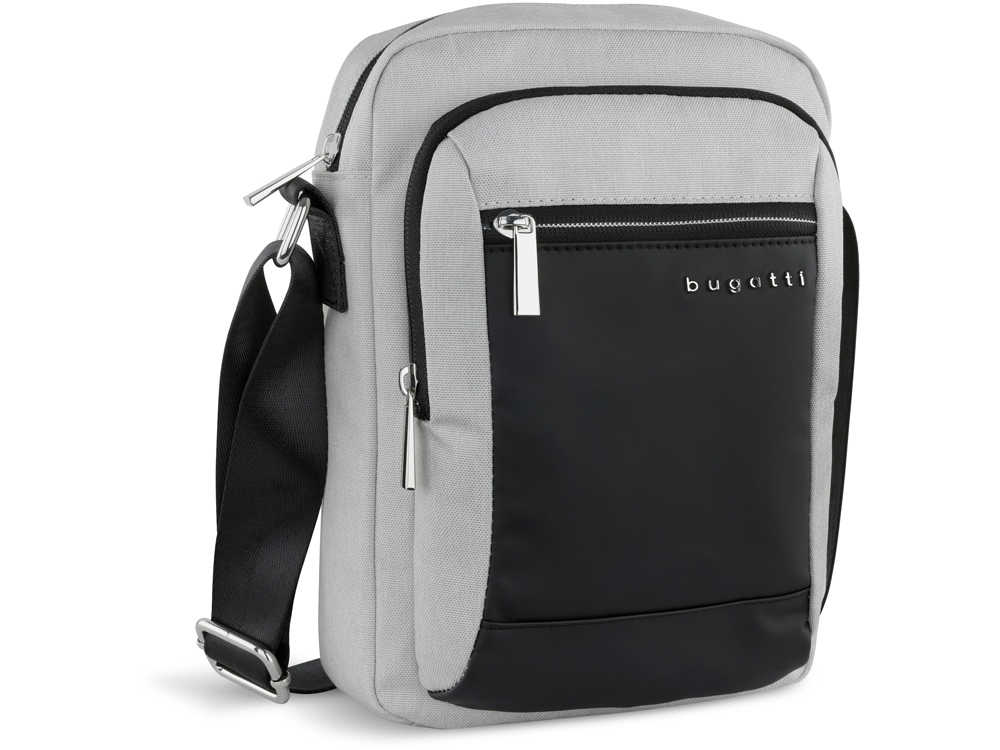 Сумка наплечная мужская BUGATTI СЕРА | SERA, светло-серая, полиэстер, 21х6х26,5 см, 2,5 л