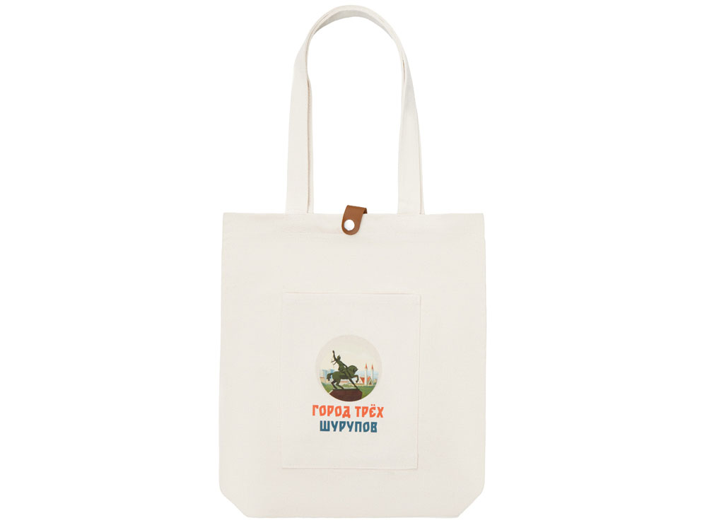 Сумка Clip из хлопка 340 г/м2 с застежкой из экокожи, натуральный (цифровая вышивка)