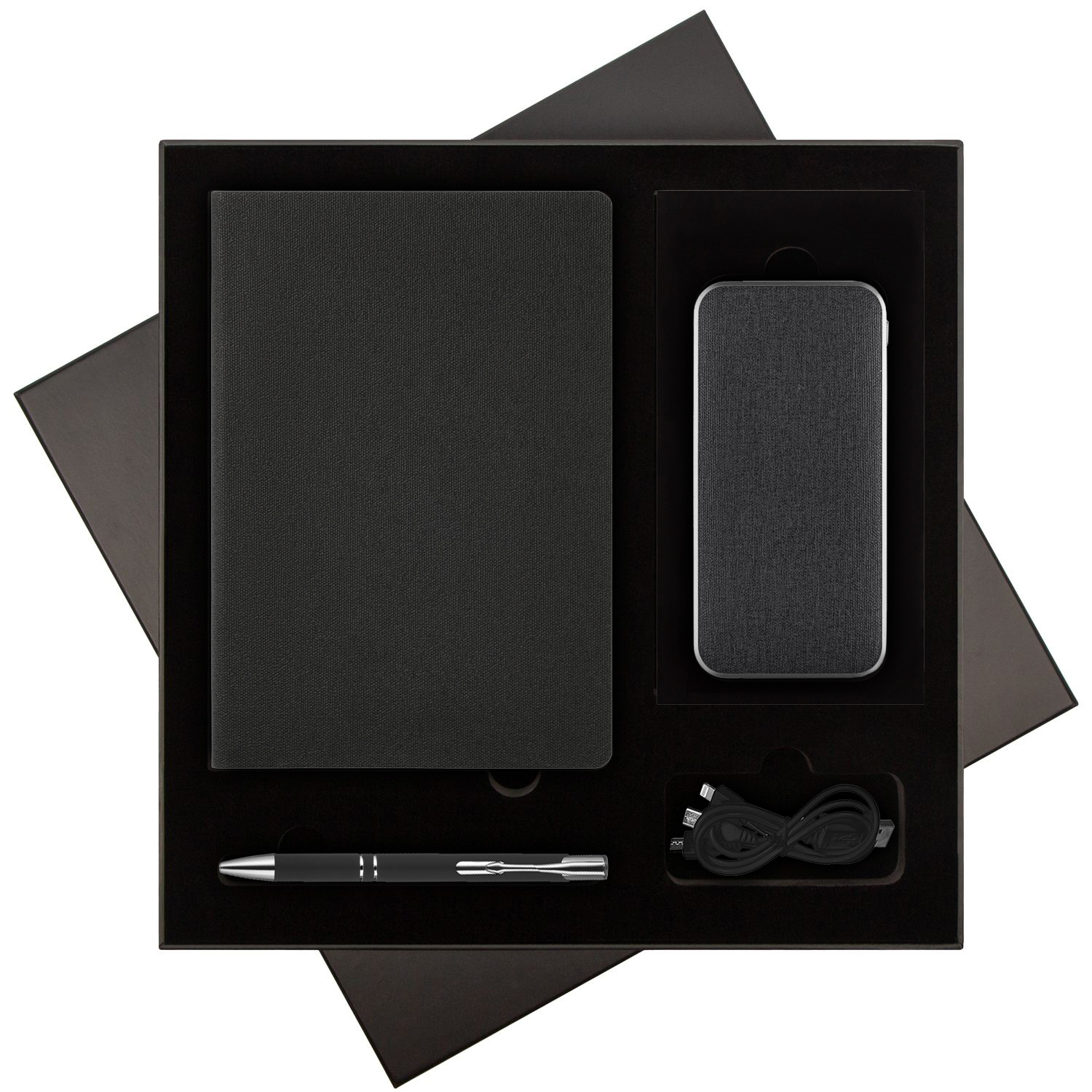 Подарочный набор Tweed, черный (ежедневник, ручка, аккумулятор)