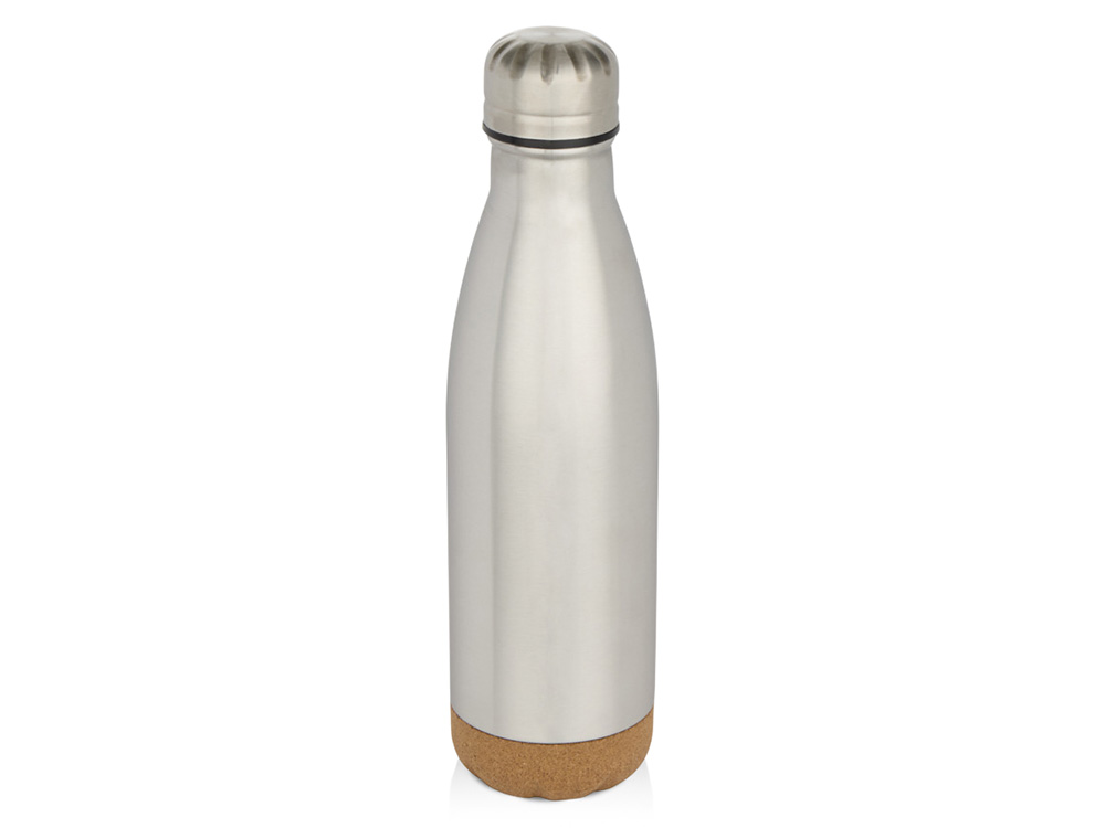 Бутылка для воды Cove из нержавеющей стали с двойными стенками и вакуумной изоляцией, объемом 500 мл, с пробковыми деталями - Matted silver