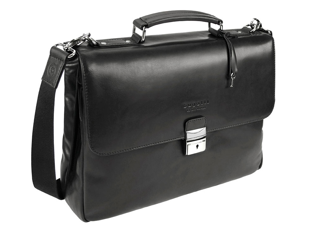 Портфель BUGATTI РОМАНО | ROMANO 15'', чёрный, натуральная воловья кожа, 40х12х30 см