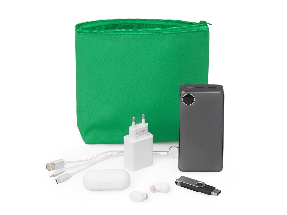 Органайзер для электроники и проводов Amalia из полиэстера 300D с подкладкой, зеленый