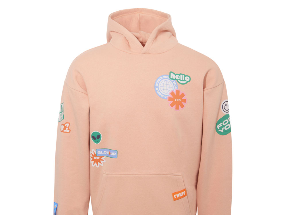 Толстовка с капюшоном оверсайз Berlin унисекс, лососевый, ДТФ, бренд тайп и лейбл