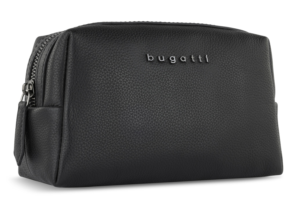 Косметичка BUGATTI БЕЛЛА | BELLA, чёрная, воловья кожа/полиэстер, 19х8,5х11 см