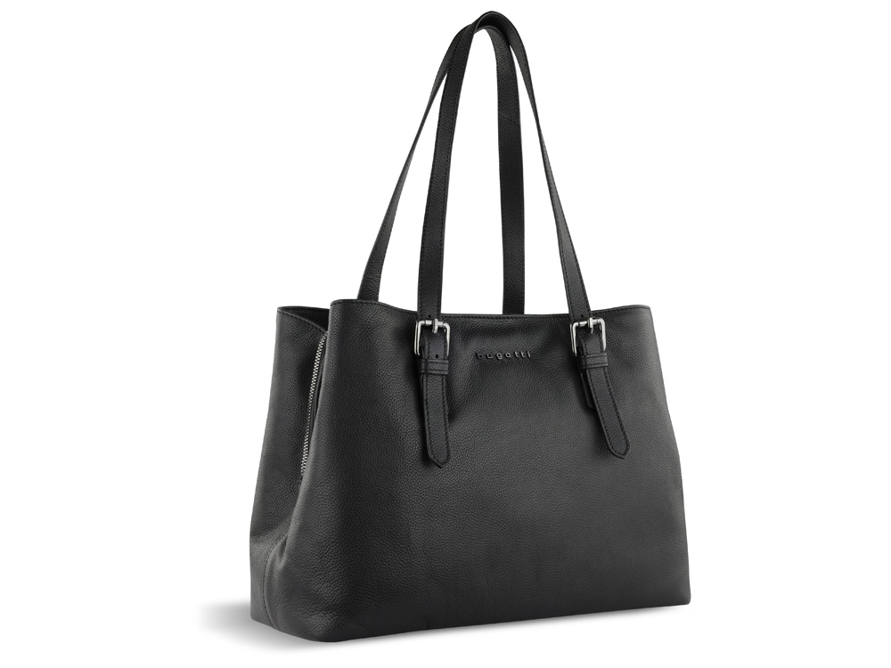 Сумка женская BUGATTI БЕЛЛА | BELLA, чёрная, воловья кожа/полиэстер, 33х14х25 см