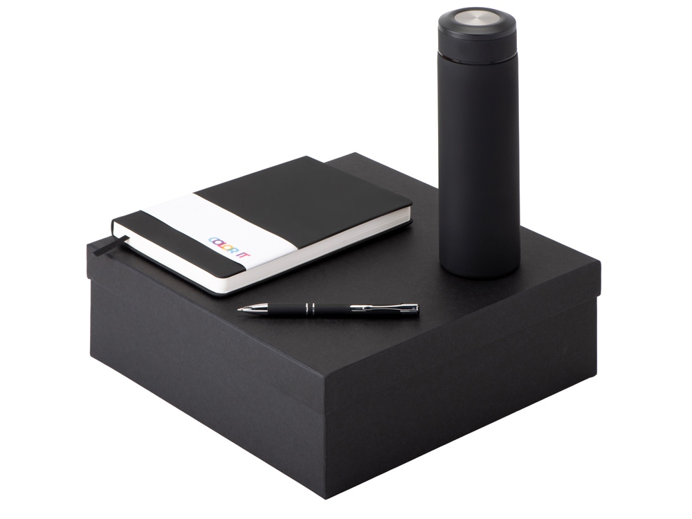 Подарочный набор с блокнотом С3, металлической ручкой и термосом, черный