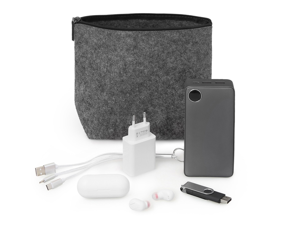 Органайзер для электроники и проводов Felt из RPET-фетра, серый