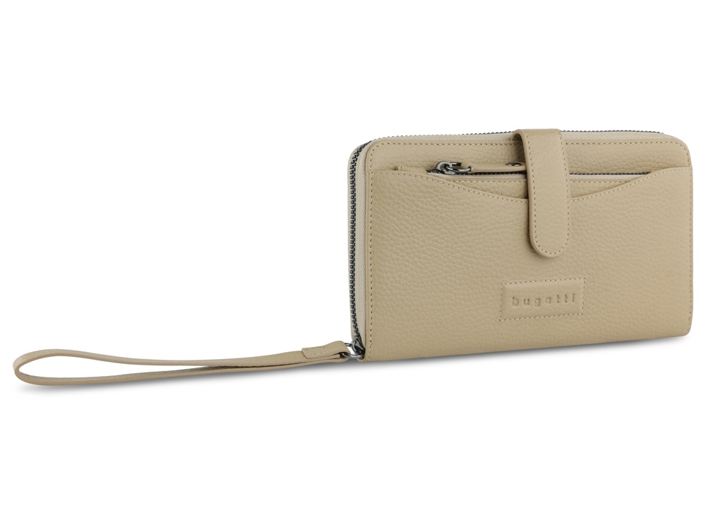Кошелёк женский BUGATTI ЭЛЬЗА | ELSA с ключницей, с защитой данных RFID, песочного цвета, воловья кожа/полиэстер, 18,7х3х10,7 см