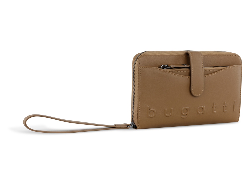 Кошелёк женский BUGATTI ДАФНА | DAPHNE с ключницей, коньячный цвет, воловья кожа/полиэстер, 19х3х11 см