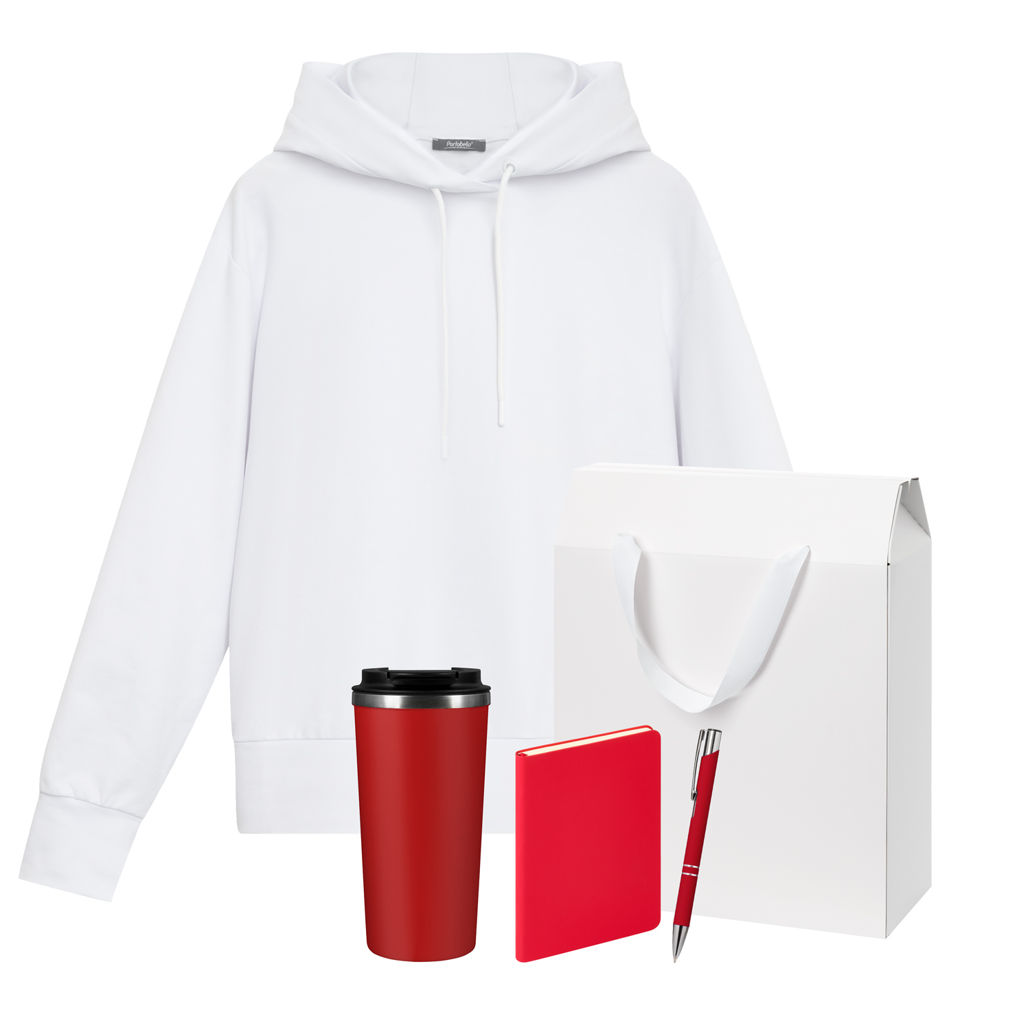 Набор с одеждой ALEX (худи, термокружка, ежедневник, ручка), красный/белый, S