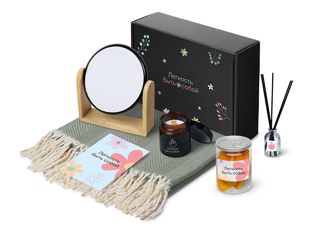 Подарочный набор Re:f. Shelter  с пледом, зеркалом, свечой и диффузором
