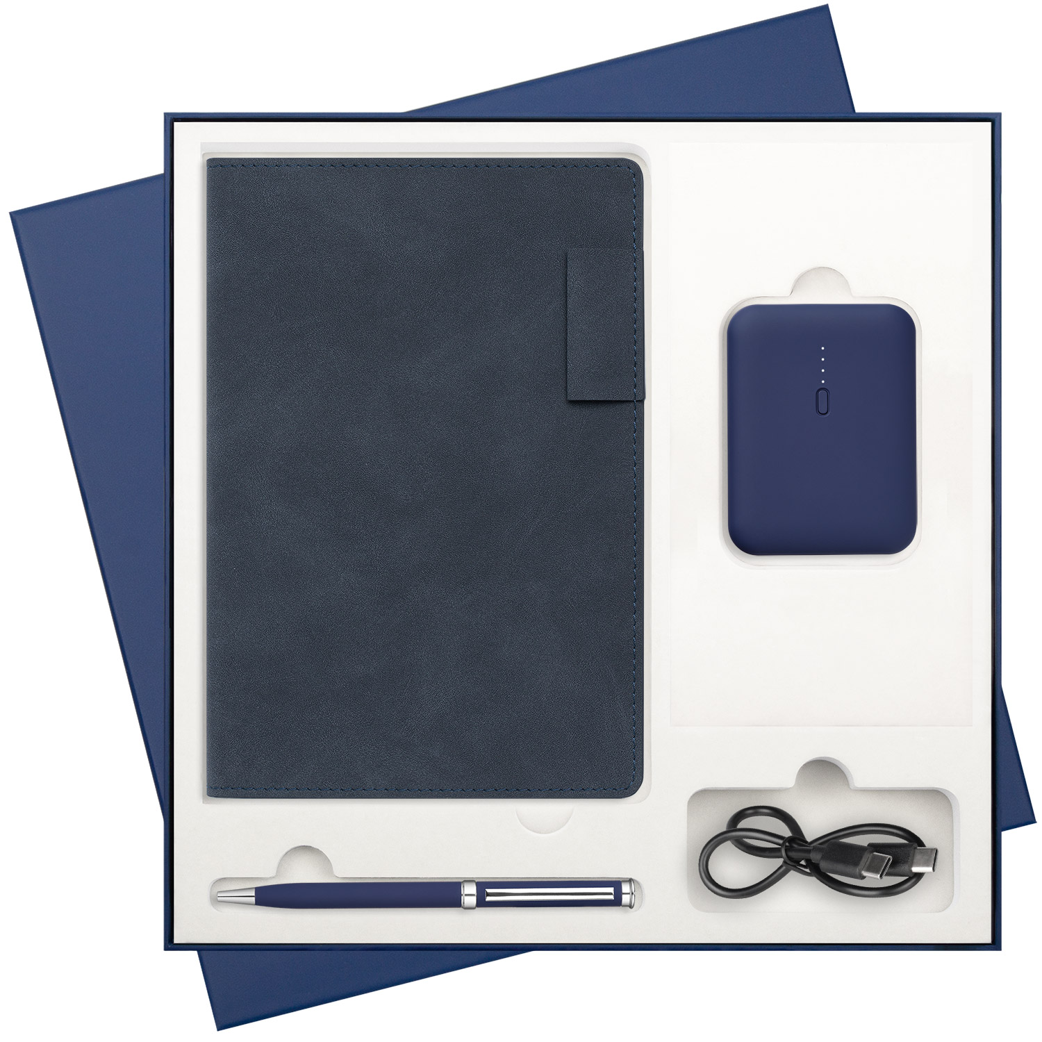 Подарочный набор Teolo, синий (ежедневник, ручка, аккумулятор)