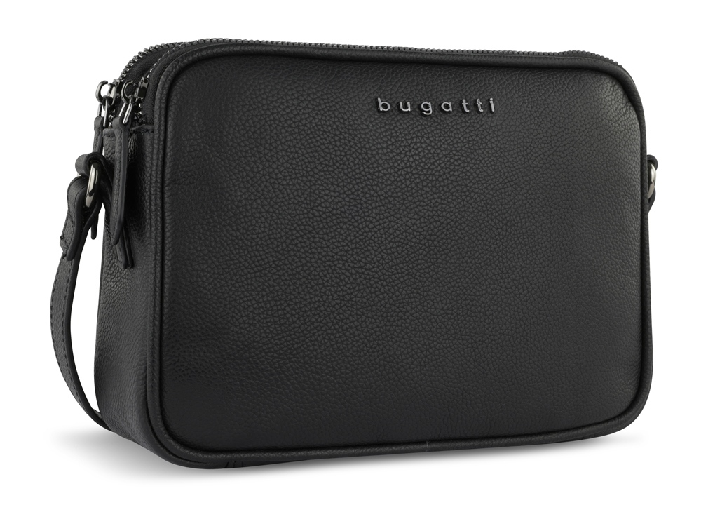 Сумка кросс-боди женская BUGATTI БЕЛЛА | BELLA, чёрная, воловья кожа/полиэстер, 22х6х15,5 см