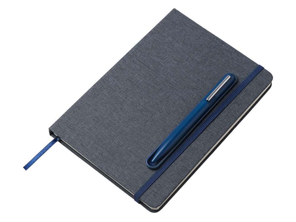 Набор блокнот А5 с магнитным держателем для ручки и подставкой для телефона и металлической шариковой ручкой NotaBene, темно-синий