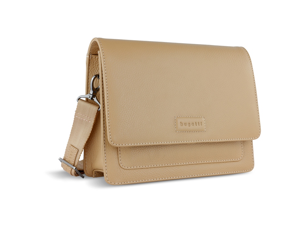 Сумка через плечо женская BUGATTI ЭЛЬЗА | ELSA, песочного цвета, воловья кожа/полиэстер, 25х8,5х20 см