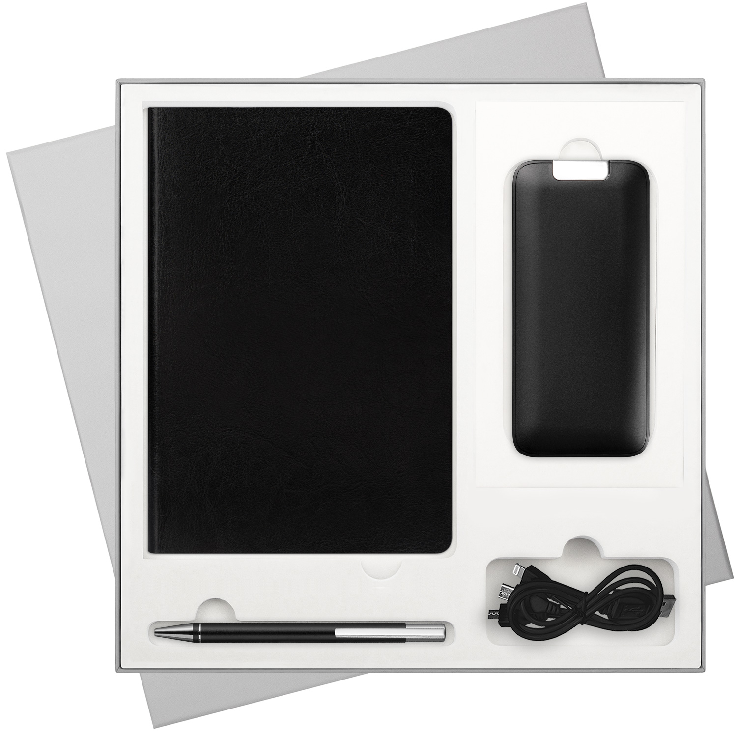 Подарочный набор River side, черный (ежедневник, ручка, аккумулятор)