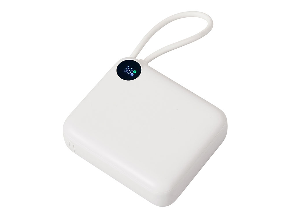 Внешний аккумулятор со встроенным кабелем Liri, QC/PD, 10000 мАч, теплый белый