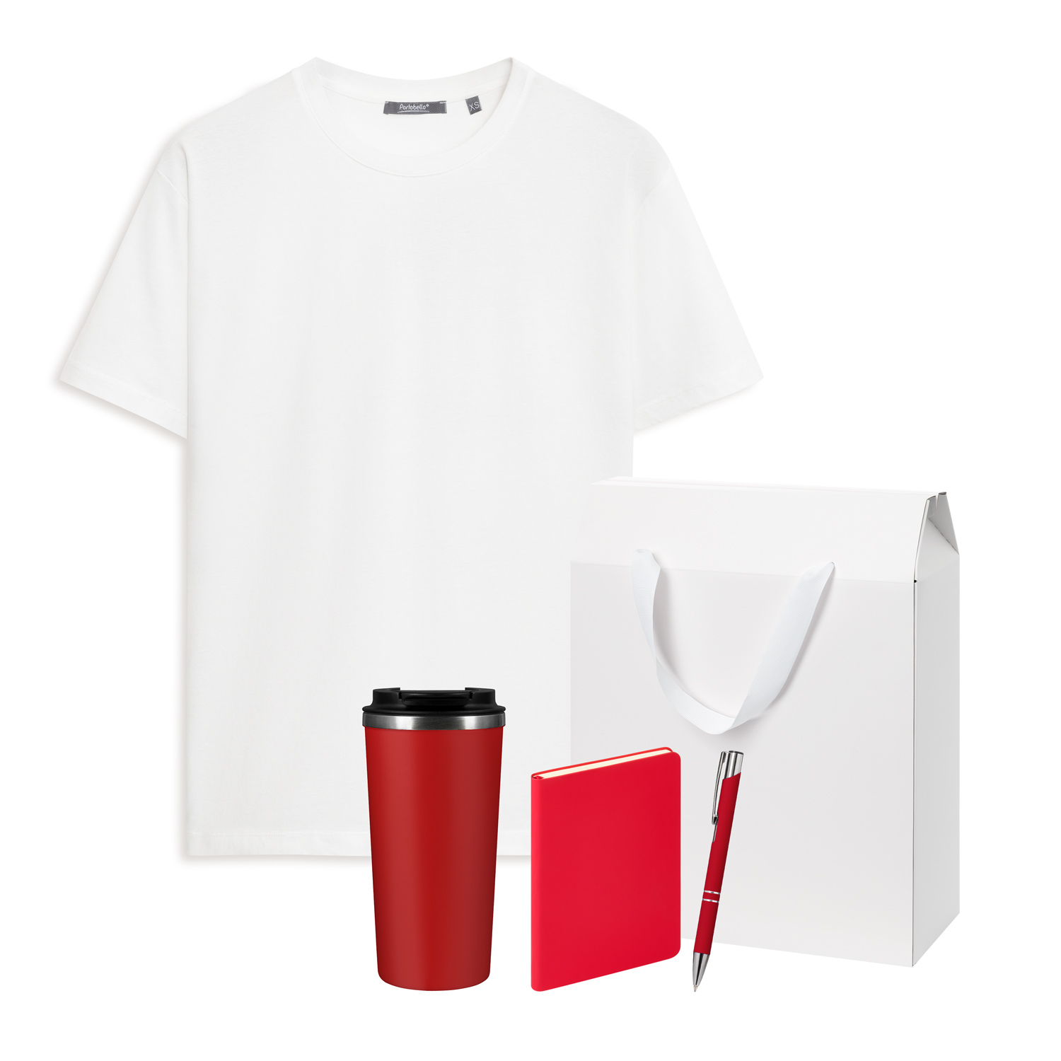 Набор с одеждой KRIS (футболка, термокружка, ежедневник, ручка), красный/белый, L