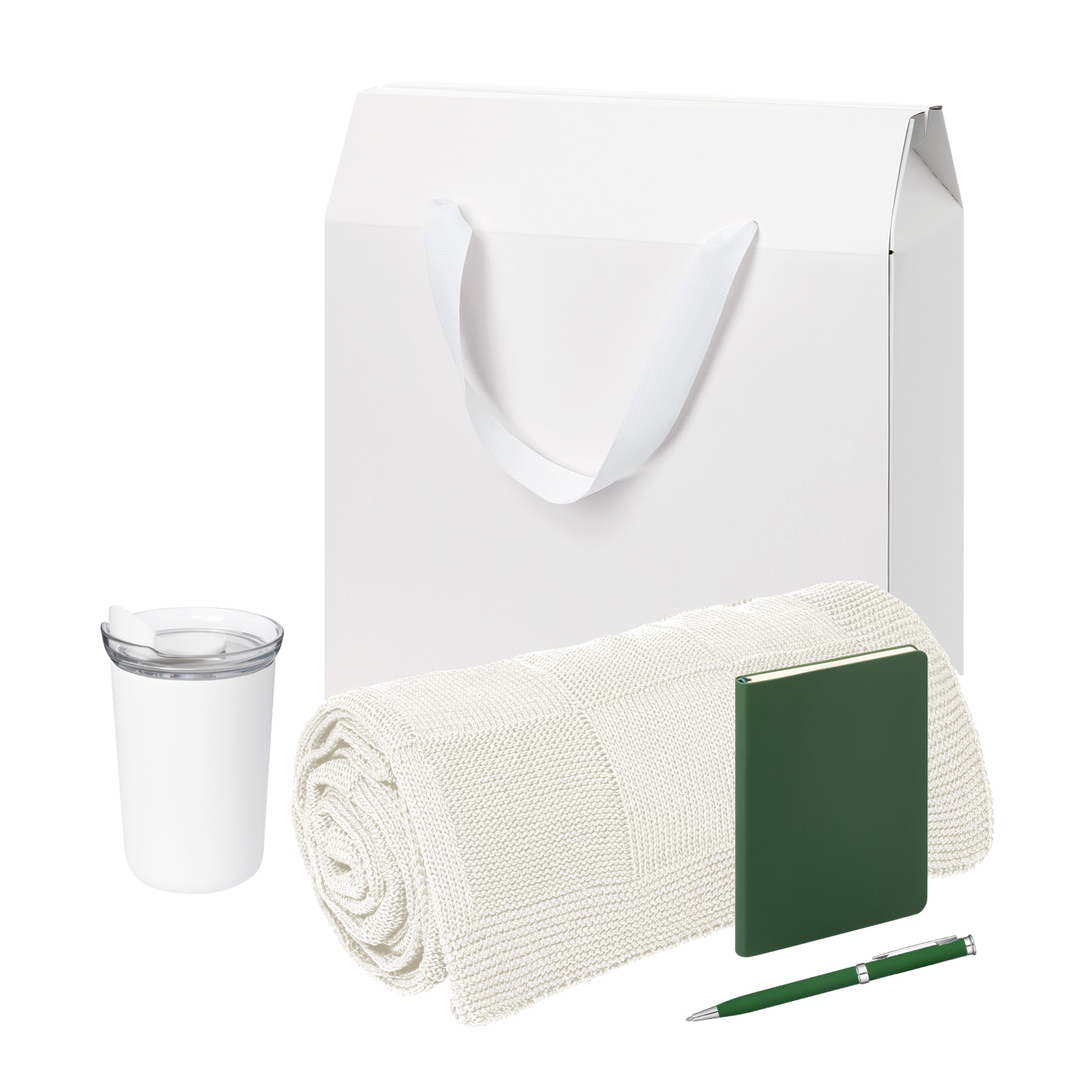 Подарочный набор Welcome Pack Spark mini, зеленый (термокружка, блокнот, ручка, плед, коробка-пакет)