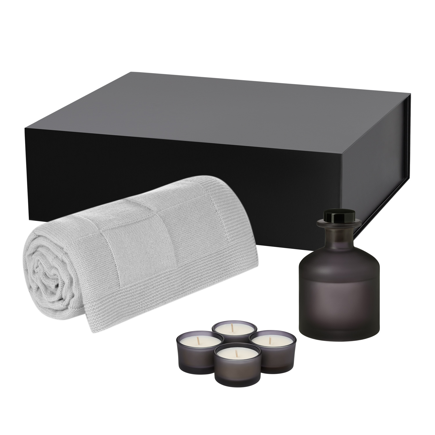 Подарочный набор Sento, Cella Soft, серый (свеча, диффузор, плед)