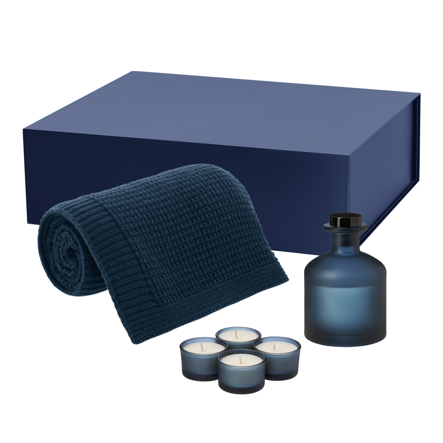 Подарочный набор Sento, Malta Soft, синий (свеча, диффузор, плед)