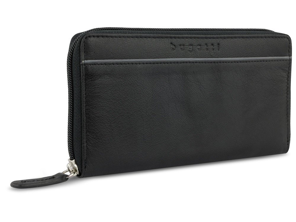 Кошелёк женский BUGATTI БАНДА | BANDA, с защитой данных RFID, чёрный, кожа козы/полиэстер, 18,5х2х10 см