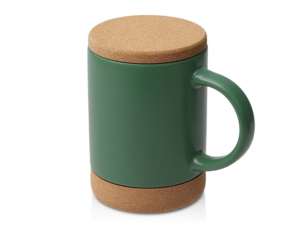 Кружка 450 мл с пробковым дном с крышкой Корк & Бон, глубокий зеленый