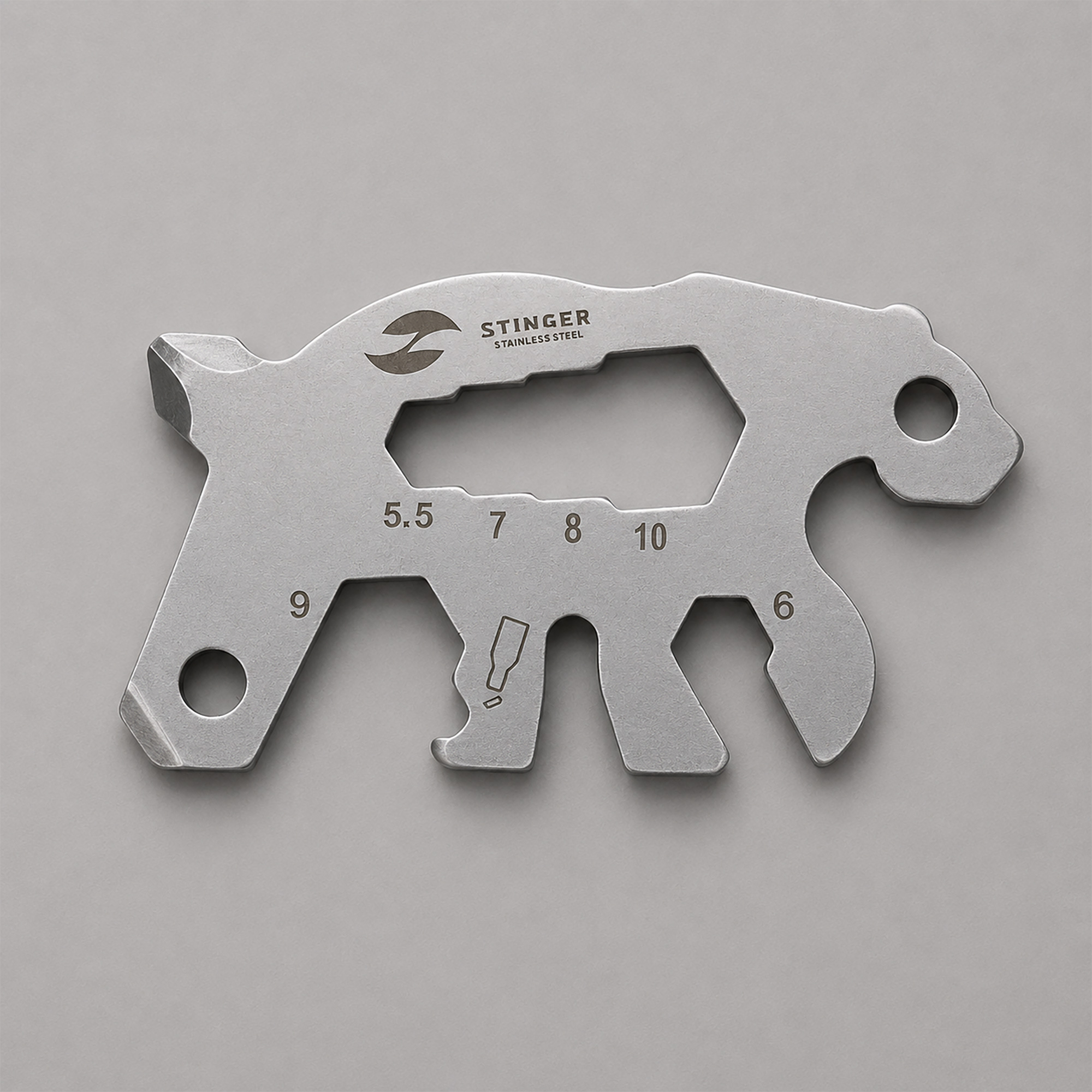 Мини-мультитул карманный Stinger, 55 x 35 мм, 5 функций, медведь, нержавеющая сталь, серебристый, в блистере