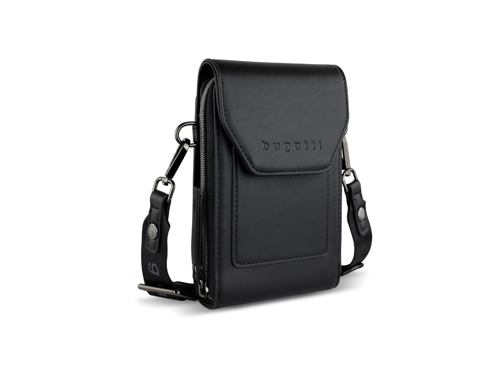 Сумка наплечная BUGATTI АЛМАТА | ALMATA, чёрная, полиуретан, 11х4х19 см