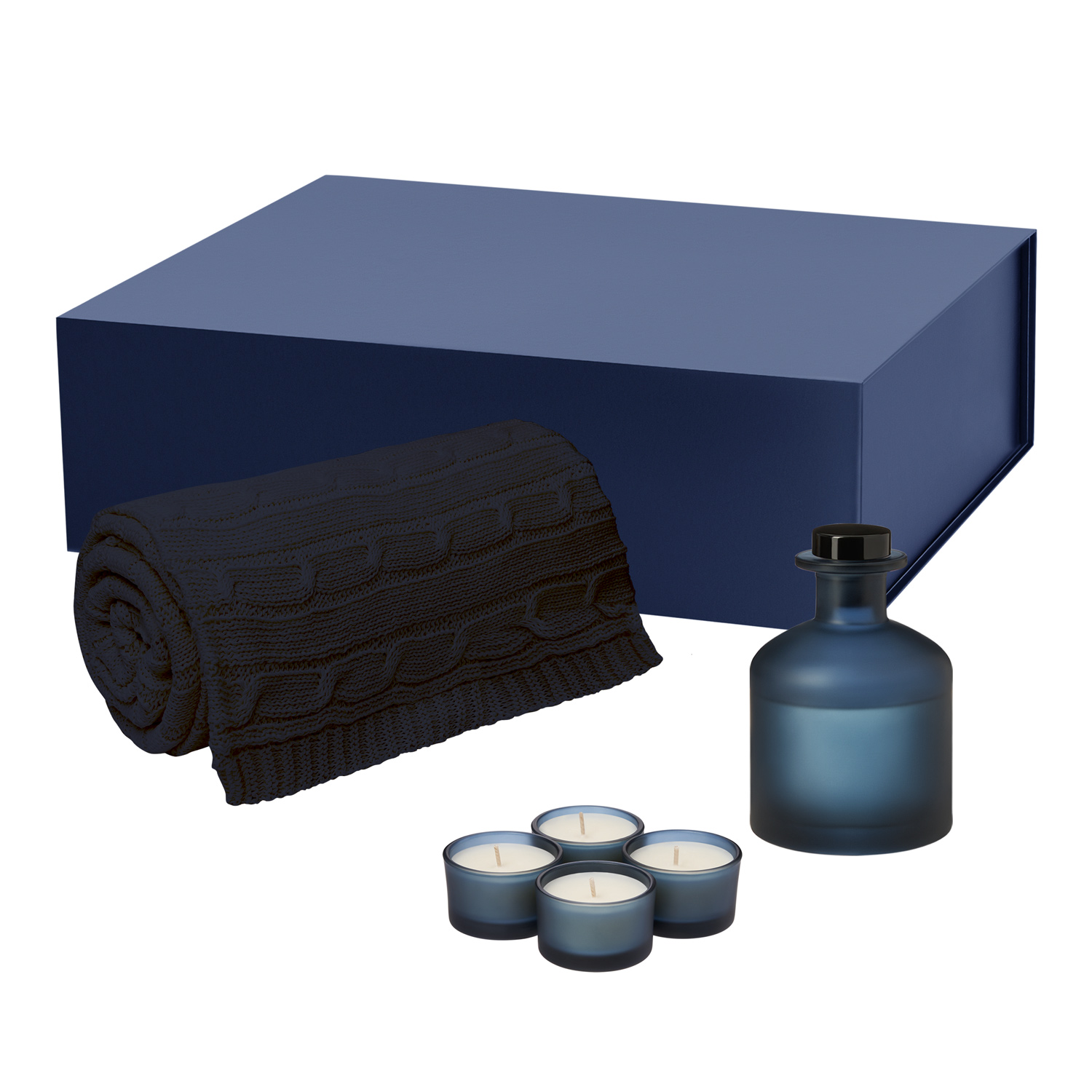 Подарочный набор Sento, Fado, синий (свеча, диффузор, плед)