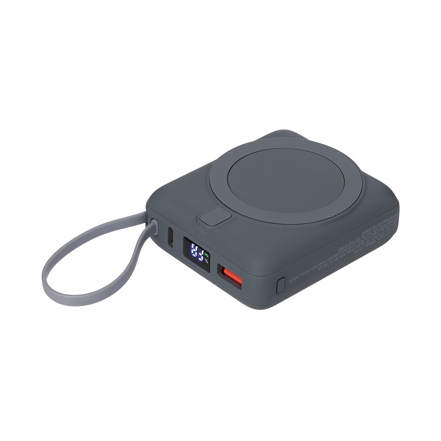 Внешний аккумулятор с подсветкой Ritter PD 10000mAh с функцией беспроводной зарядки 15W, серый