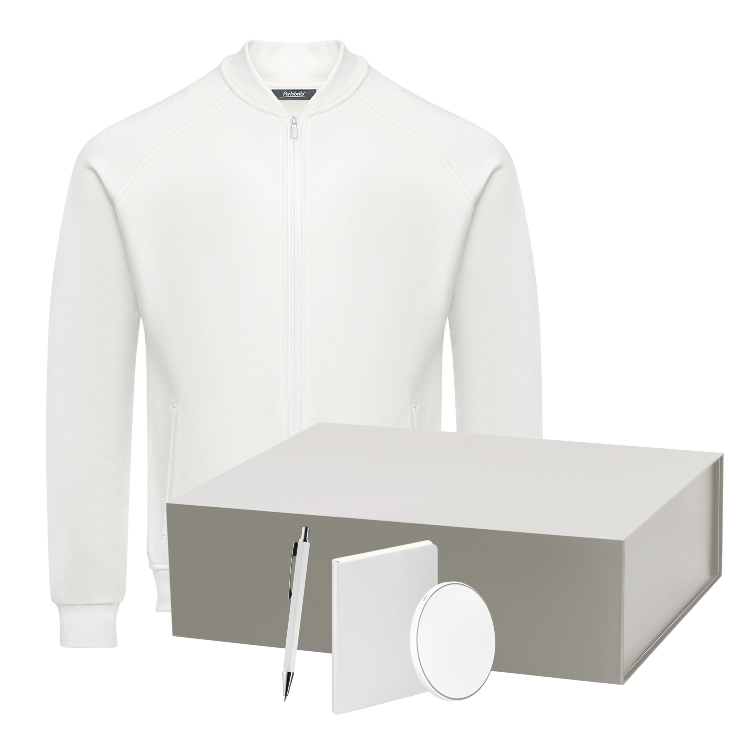 Набор с одеждой TORRES (толстовка, зарядное устройство, блокнот, ручка), белый/серебряный, L