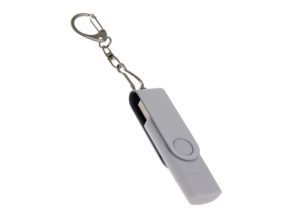 USB-флешка на 16 Гб 2 в 1 поворотный механизм, c дополнительным разъемом Type-C с одноцветным металлическим клипом, белый