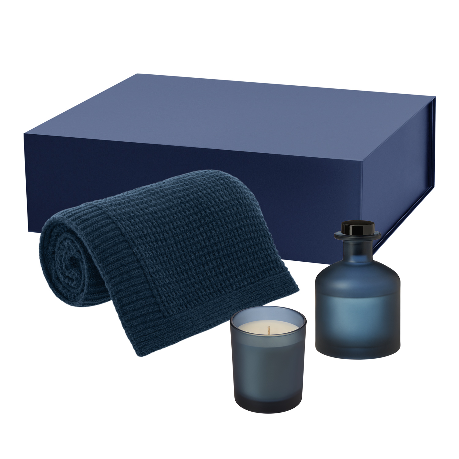 Подарочный набор Enigma, Malta Soft, синий (свеча, диффузор, плед)