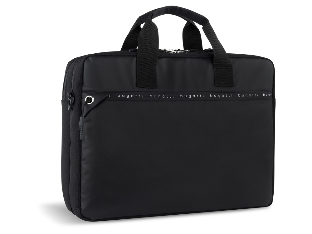 Портфель мужской BUGATTI БЛАНК ОБЛЕГЧЕННАЯ | BLANC DELIGHT, чёрный, нейлон RPET600D/тарпаулин/полиэстер, 40х10х29 см, 10 л