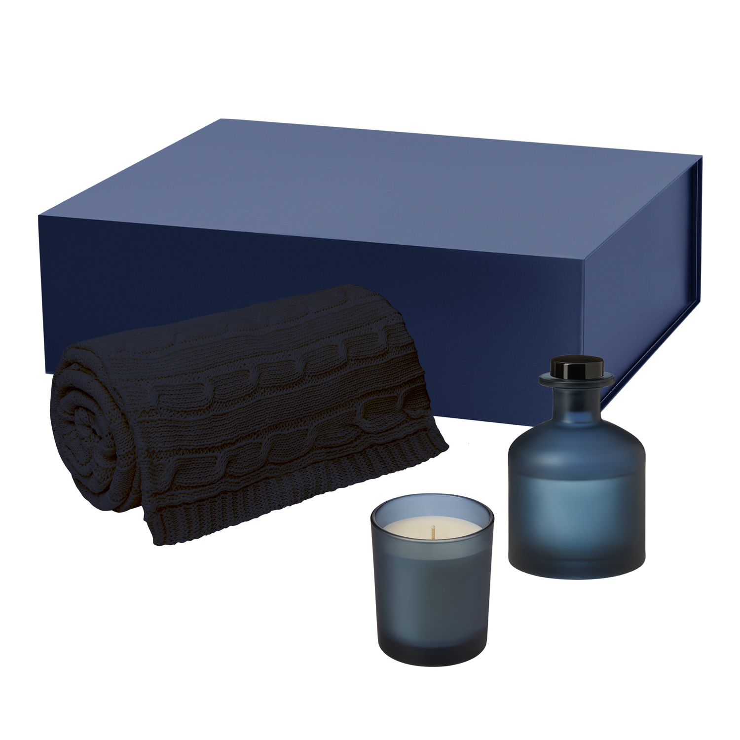 Подарочный набор Enigma, Fado, синий (свеча, диффузор, плед)