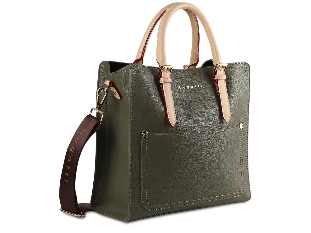 Сумка-портфель женская BUGATTI ЭЛЛА | ELLA, оливковая, полиуретан, 30х11,5х28 см